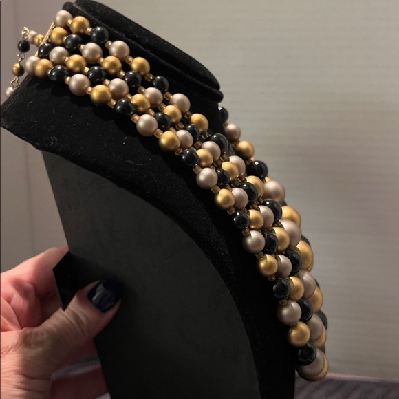 Elegant Gold Silver and Black Beaded 4 Strand Necklace - Picture 5 of 7